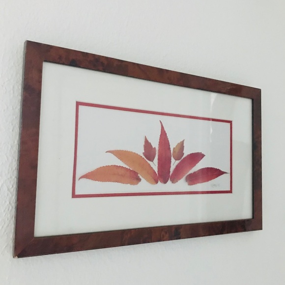 Signed vintage Leaf Art Framed in Lacquered Burled Wood - Picture 11 of 13